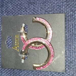 Aura Womens Open Hoop Shiny Gold Barbie Pink Sparkle Glitter Pierced Earrings